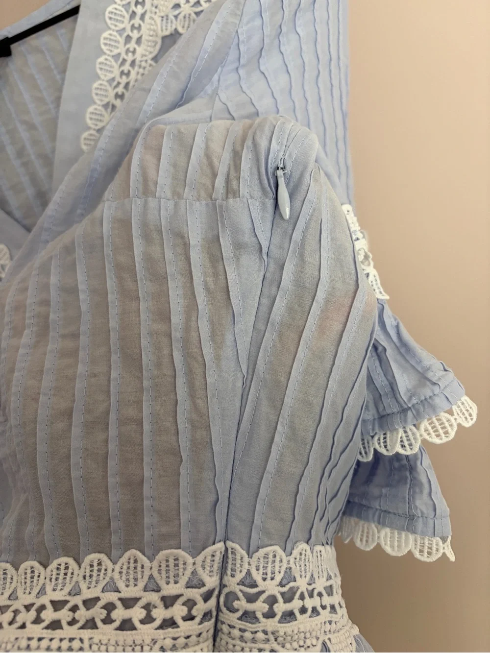 J. Crew Faded Lace Trim Top Light Blue Medium